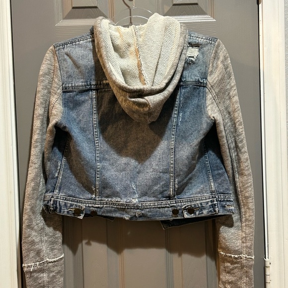 Free People Denim Jacket with Cream Knit Hood - Picture 2 of 4